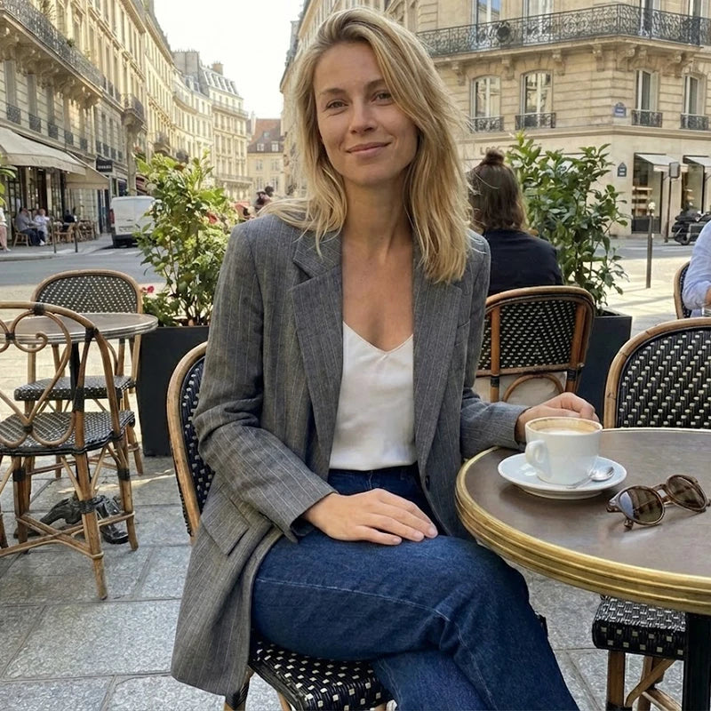 Willshela Women Fashion With Pockets Striped Single Breasted Blazer Vintage Notched Neck Long Sleeves Female Chic Lady Outfits