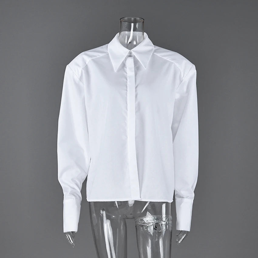 Linad Autumn Elegant White Puff Sleeve Shirt Office Lady Single-Breasted Woman Blouse 2025 Street Chic Turn Down Collar Tops